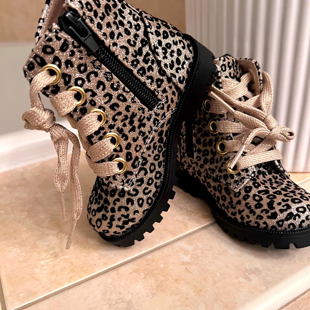 Black/gold leopard print boots